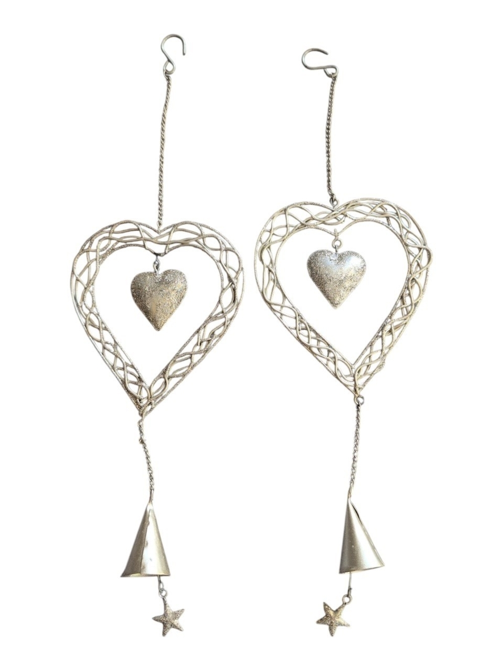 Silver Heart Wind Chime Window Decor- Dangle Heart & Star Design